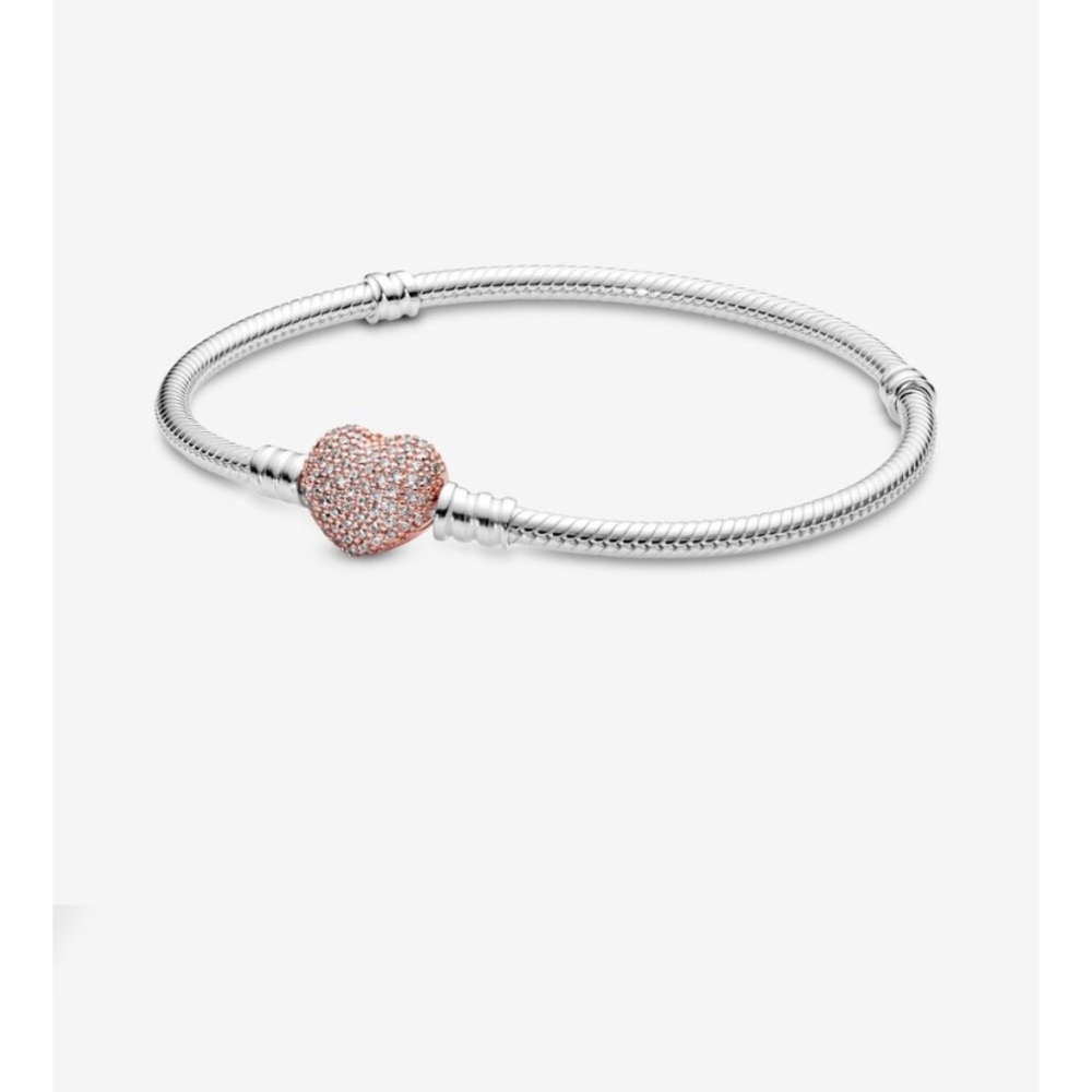 Pandora Moments Pavé Heart Clasp Snake Chain Bracelet